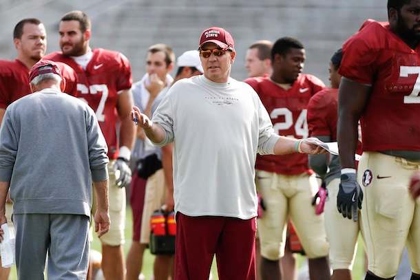 Jimbo Fisher's Seminoles, if they're still Jimbo Fisher's Seminoles, will meet Willie Taggart's Bulls, if they're still Willie Taggart's Bulls, in two years. (AP)